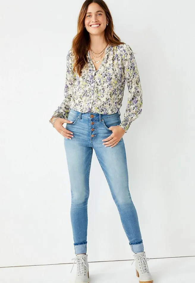 Everflex High Rise Medium Button Fly Cuffed Stretch Super Skinny Jean Women Maurices Jeans