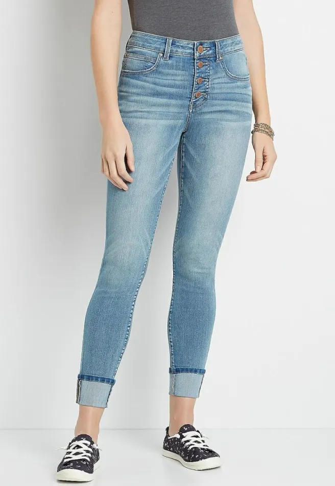 Everflex High Rise Medium Button Fly Cuffed Stretch Super Skinny Jean Women Maurices Jeans