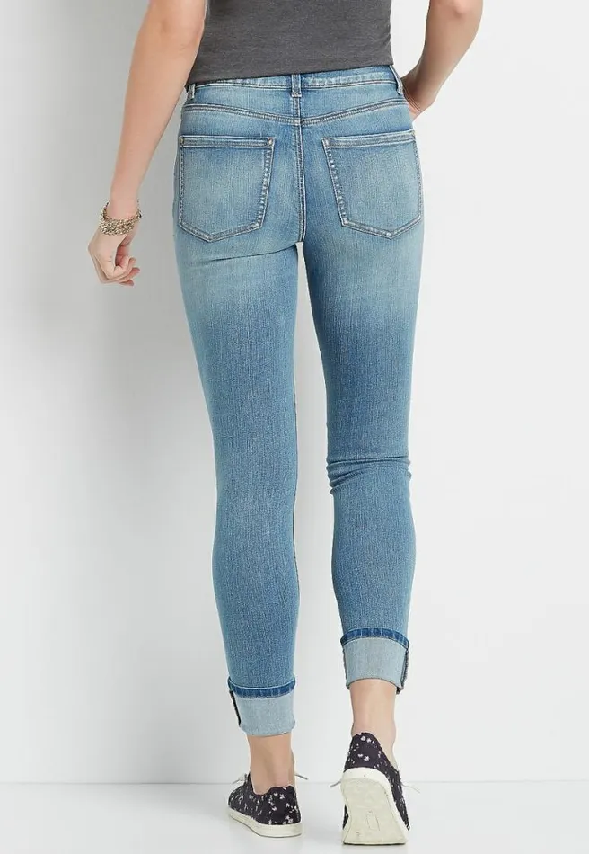 Everflex High Rise Medium Button Fly Cuffed Stretch Super Skinny Jean Women Maurices Jeans