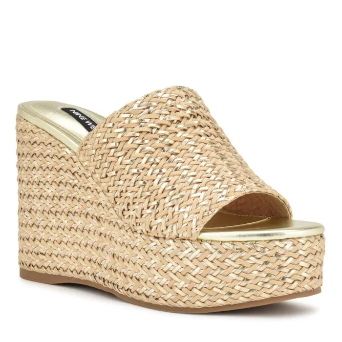 Everie Espadrille Wedge Sandals Natural Platino Women Nine West Sandals