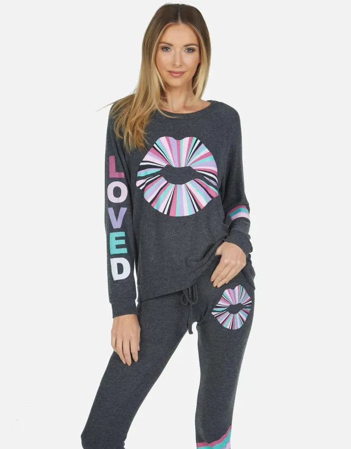Everly Rainbow Ray Lip Heather Black Women Lauren Moshi Long Sleeve