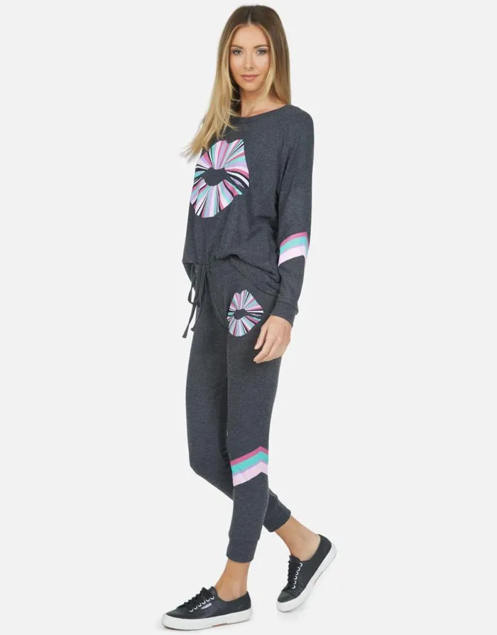 Everly Rainbow Ray Lip Heather Black Women Lauren Moshi Long Sleeve