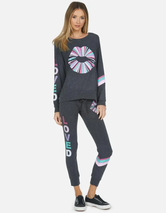 Everly Rainbow Ray Lip Heather Black Women Lauren Moshi Long Sleeve