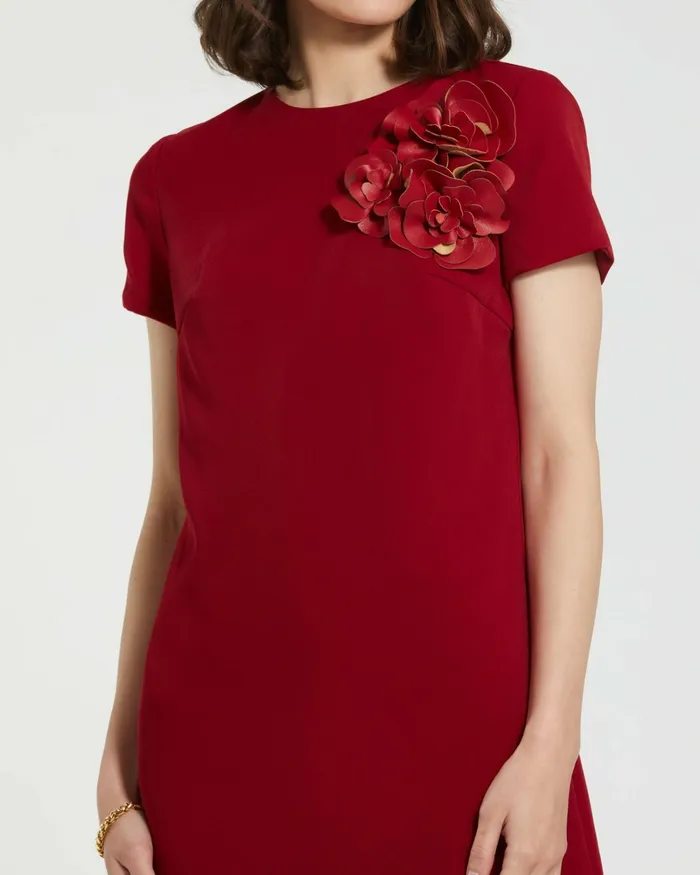 Every Day Dresses Crepe Cap Sleeve Mini Dress With 3D Flower Details Garnet Mac Duggal Women