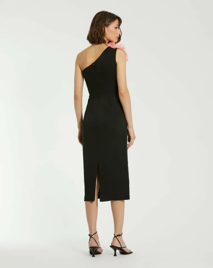 Every Day Dresses Crepe One Shoulder Midi Dress With Flower Black 8211 Mac Duggal Women