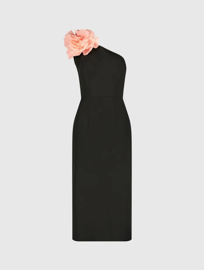 Every Day Dresses Crepe One Shoulder Midi Dress With Flower Black 8211 Mac Duggal Women