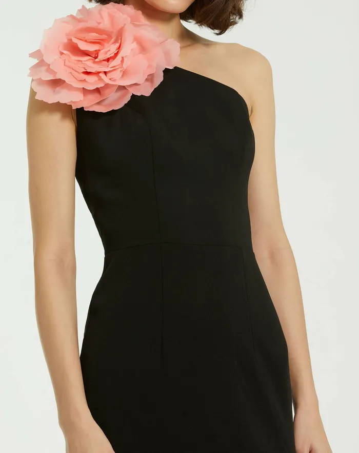 Every Day Dresses Crepe One Shoulder Midi Dress With Flower Black 8211 Mac Duggal Women