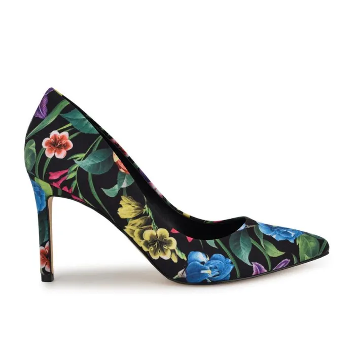 Ezra Pointy Toe Pumps Black Floral Women Nine West Heels