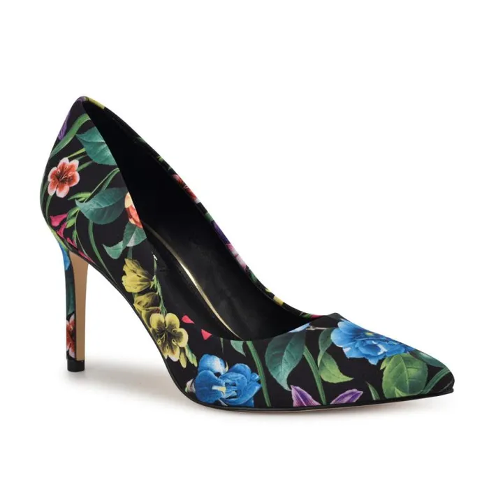 Ezra Pointy Toe Pumps Black Floral Women Nine West Heels Ezra Pointy Toe Pumps Black Floral Women Nine West Heels