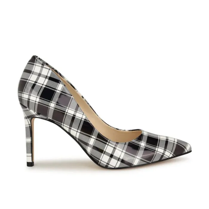 Ezra Pointy Toe Pumps Blackwhite Patent Plaid Women Nine West Heels