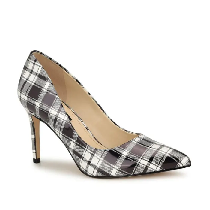 Ezra Pointy Toe Pumps Blackwhite Patent Plaid Women Nine West Heels
