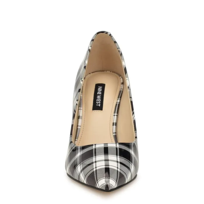 Ezra Pointy Toe Pumps Blackwhite Patent Plaid Women Nine West Heels