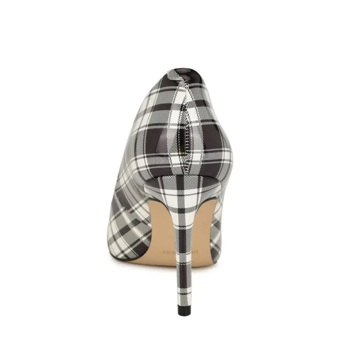 Ezra Pointy Toe Pumps Blackwhite Patent Plaid Women Nine West Heels