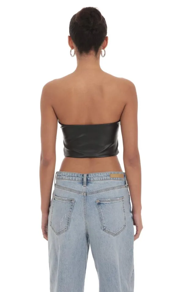 Faux Leather Buckle Top Black Women LUCY IN THE SKY Tops Faux Leather Buckle Top Black Women LUCY IN THE SKY Tops