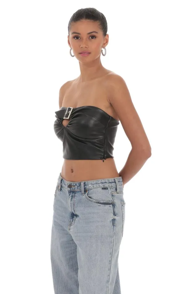 Faux Leather Buckle Top Black Women LUCY IN THE SKY Tops Faux Leather Buckle Top Black Women LUCY IN THE SKY Tops