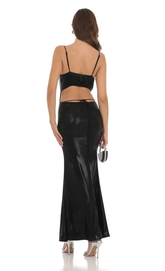 Faux Leather Cowl Neck Maxi Dress Black Women LUCY IN THE SKY Maxi Dresses Faux Leather Cowl Neck Maxi Dress Black Women LUCY IN THE SKY Maxi Dresses