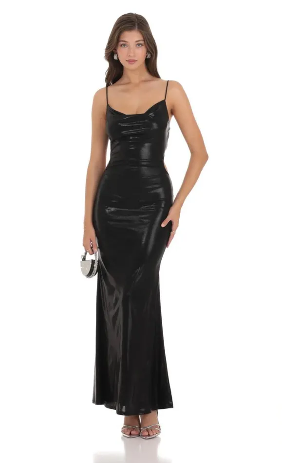 Faux Leather Cowl Neck Maxi Dress Black Women LUCY IN THE SKY Maxi Dresses Faux Leather Cowl Neck Maxi Dress Black Women LUCY IN THE SKY Maxi Dresses
