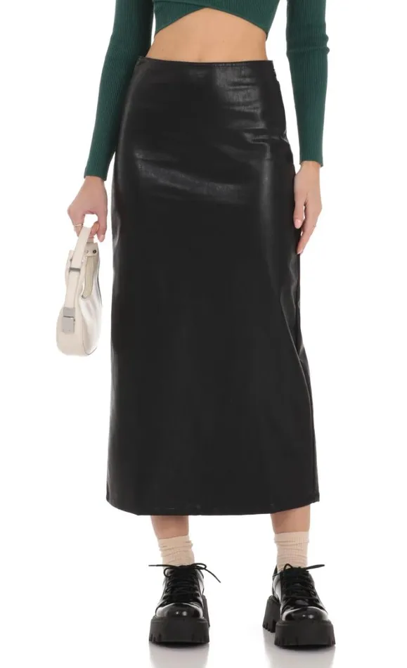 Faux Leather Maxi Skirt Black Women LUCY IN THE SKY Skirts Faux Leather Maxi Skirt Black Women LUCY IN THE SKY Skirts