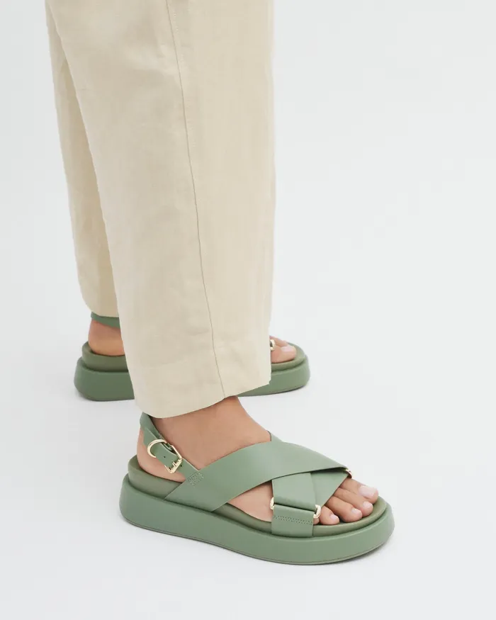 FLAT SANDALS jomercer Women Marley flat sandals pistachio green leather