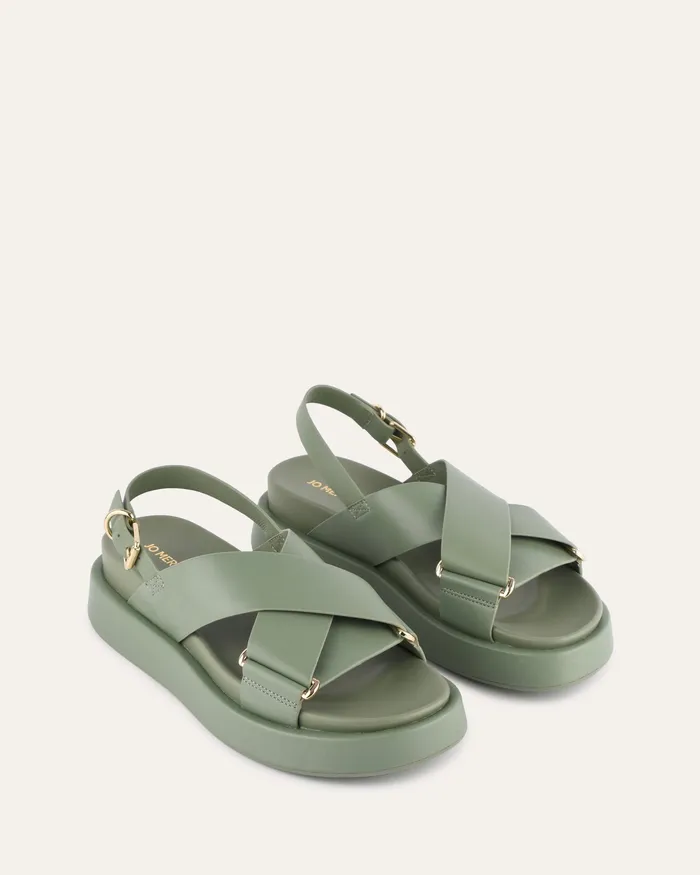 FLAT SANDALS jomercer Women Marley flat sandals pistachio green leather