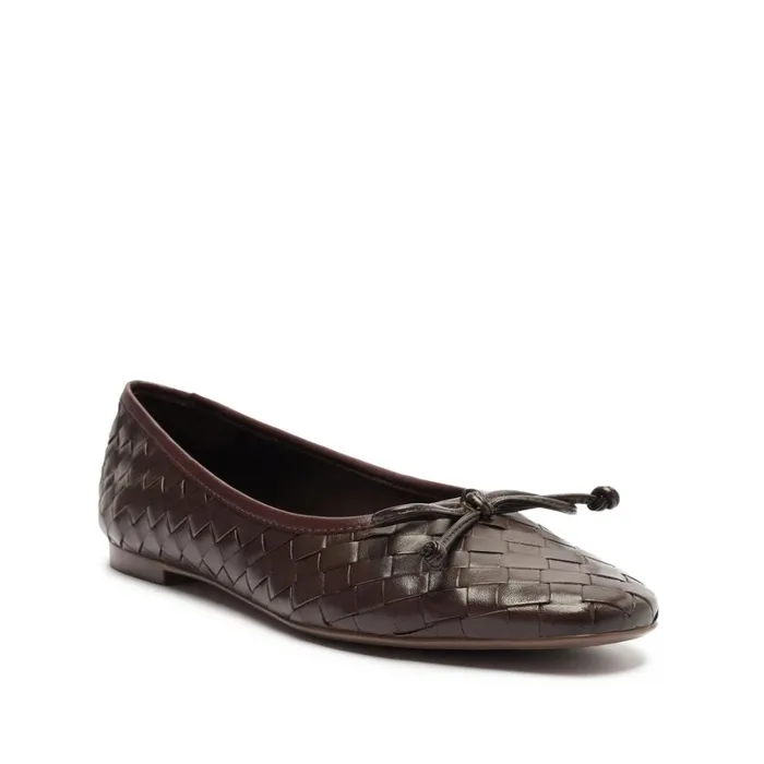 Flats Arissa Woven Leather Flat Dark Chocolate Schutz Shoes Ballerinas