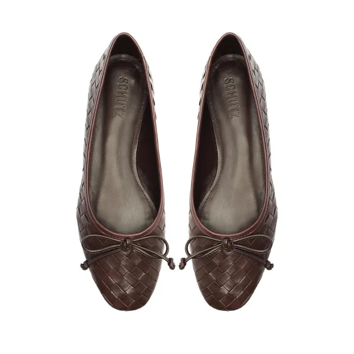 Flats Arissa Woven Leather Flat Dark Chocolate Schutz Shoes Ballerinas