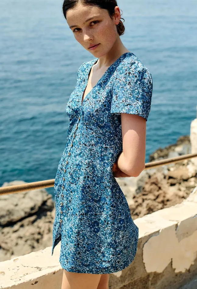 Fleurine Blue Print Satin Mini Dress Women Ciao Lucia Mini Dresses