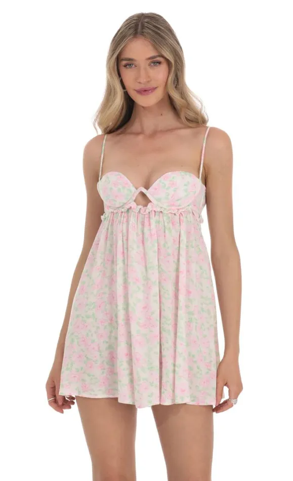 Floral Babydoll Dress White Women LUCY IN THE SKY Mini Dresses Floral Babydoll Dress White Women LUCY IN THE SKY Mini Dresses