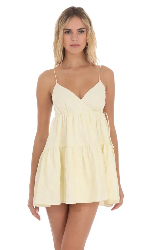 Floral Babydoll Wrap Dress Yellow Women LUCY IN THE SKY Mini Dresses
