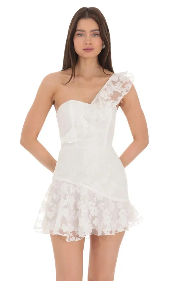 Floral Corset One Shoulder Dress White Women LUCY IN THE SKY Mini Dresses