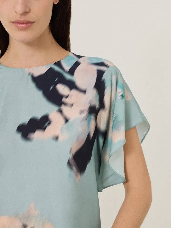 Floral Drift Silk Blend Top Blue Women Jigsaw Shirts and Tops