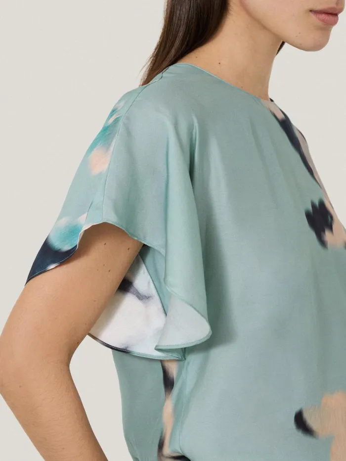 Floral Drift Silk Blend Top Blue Women Jigsaw Shirts and Tops