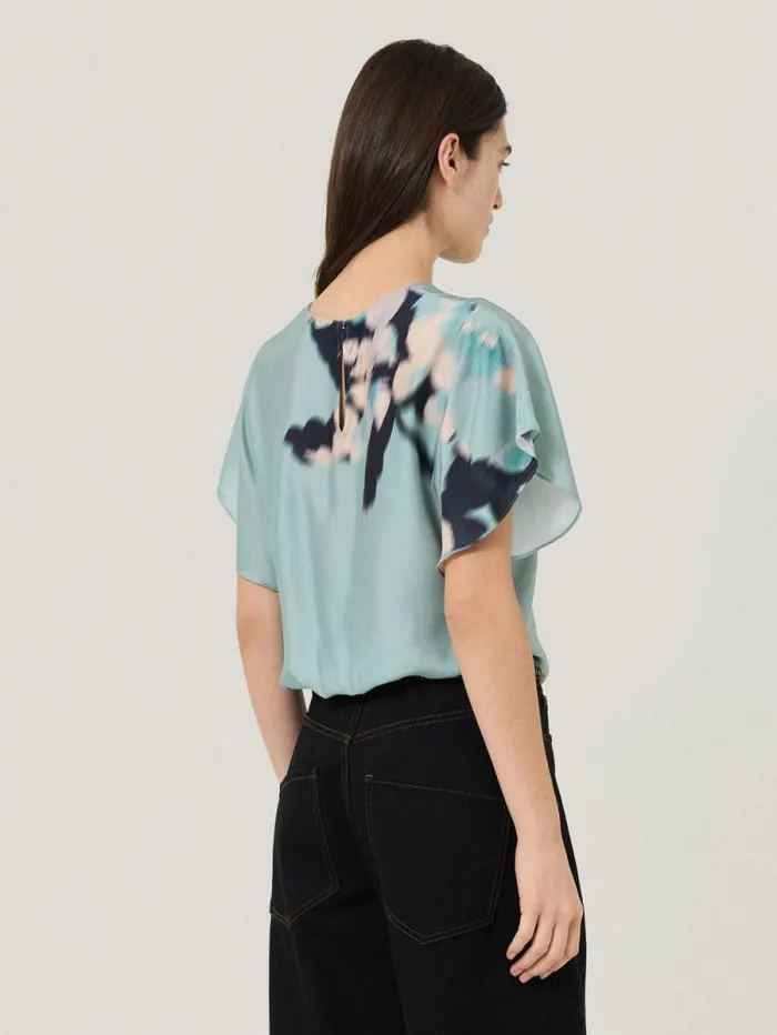 Floral Drift Silk Blend Top Blue Women Jigsaw Shirts and Tops