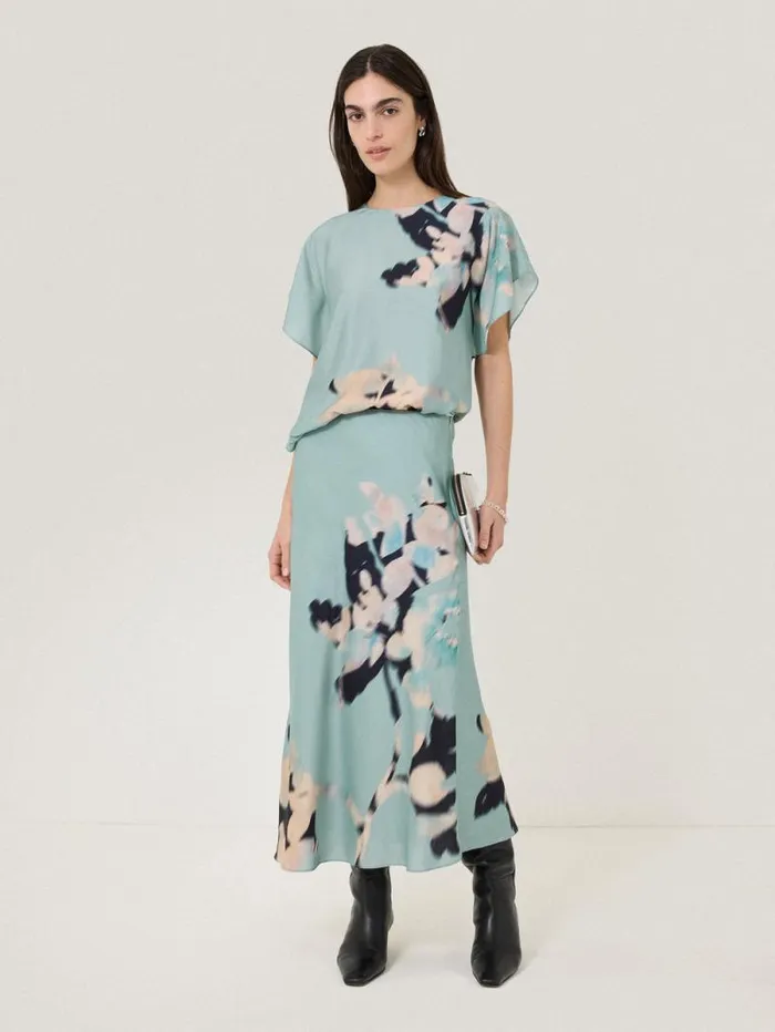 Floral Drift Silk Blend Top Blue Women Jigsaw Shirts and Tops