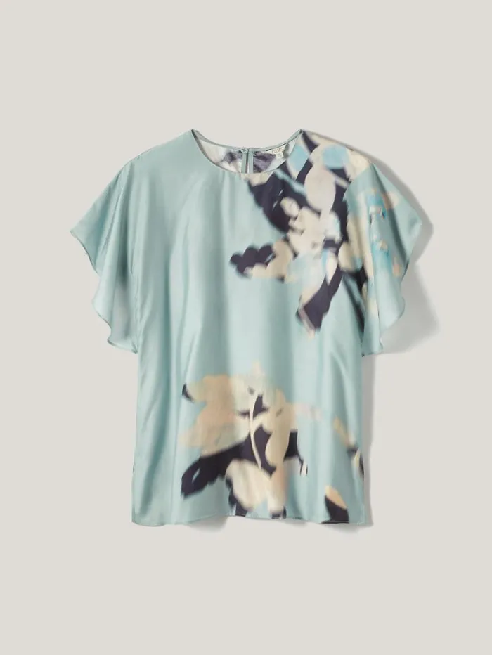 Floral Drift Silk Blend Top Blue Women Jigsaw Shirts and Tops