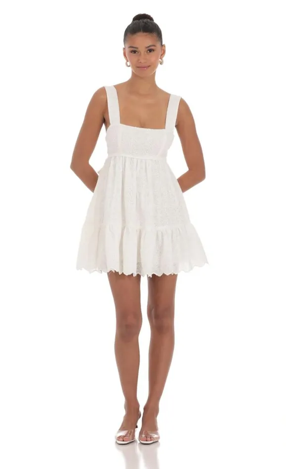 Floral Eyelet Dress White Women LUCY IN THE SKY Mini Dresses Floral Eyelet Dress White Women LUCY IN THE SKY Mini Dresses
