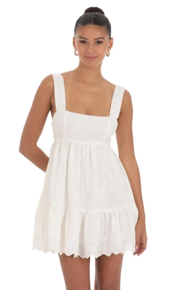 Floral Eyelet Dress White Women LUCY IN THE SKY Mini Dresses Floral Eyelet Dress White Women LUCY IN THE SKY Mini Dresses