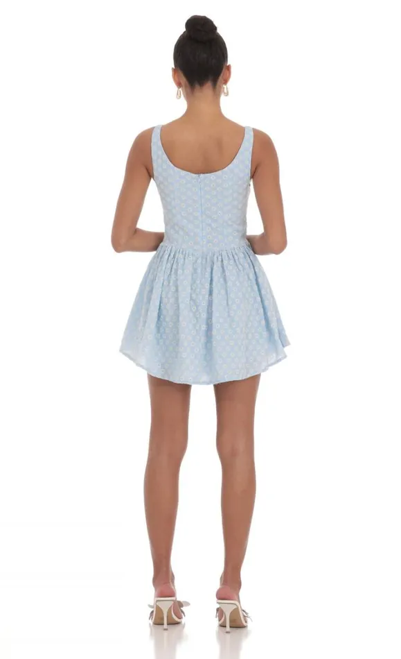 Floral Eyelet Flare Dress Blue Women LUCY IN THE SKY Mini Dresses Floral Eyelet Flare Dress Blue Women LUCY IN THE SKY Mini Dresses