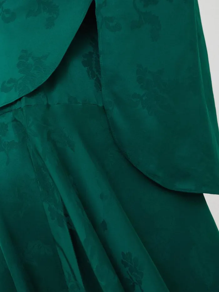 Floral Jacquard Boat Neck Top Green Women Jigsaw Shirts and Tops