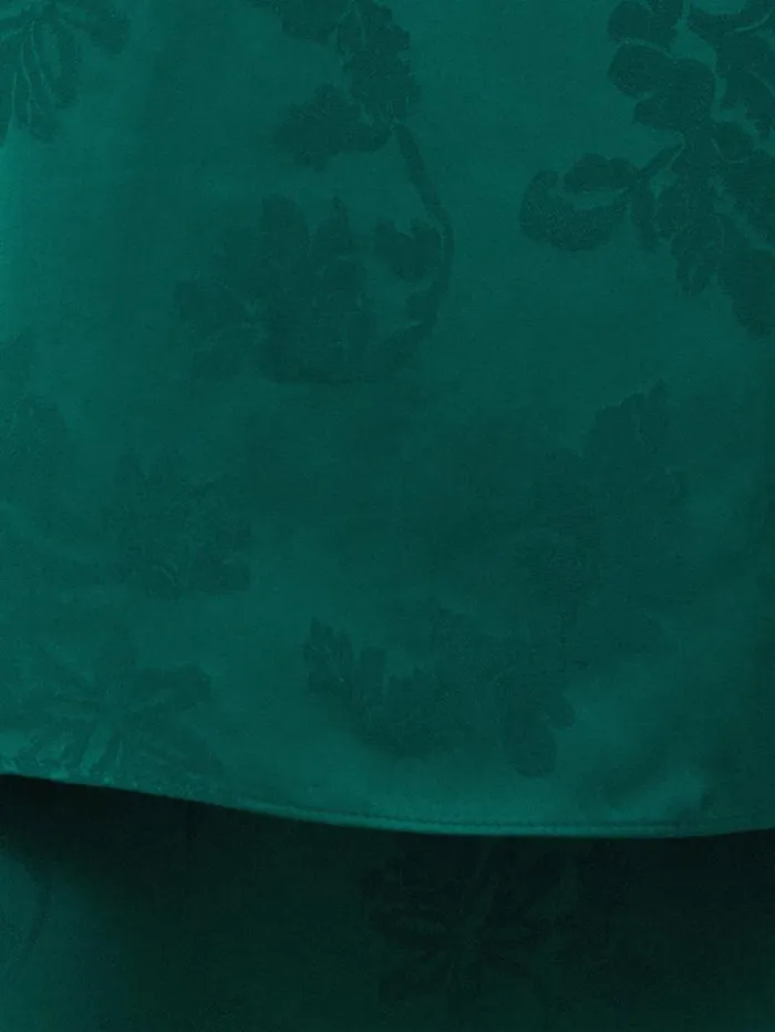 Floral Jacquard Boat Neck Top Green Women Jigsaw Shirts and Tops