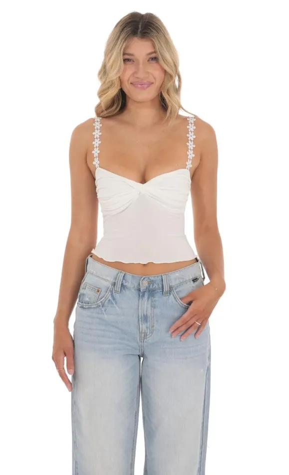 Floral Strap Twist Top White Women LUCY IN THE SKY Tops