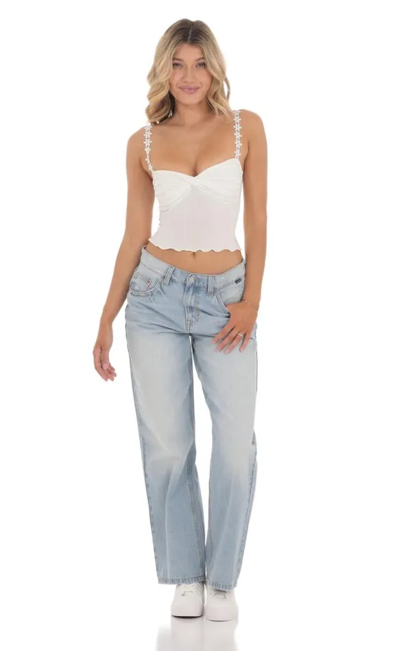 Floral Strap Twist Top White Women LUCY IN THE SKY Tops Floral Strap Twist Top White Women LUCY IN THE SKY Tops