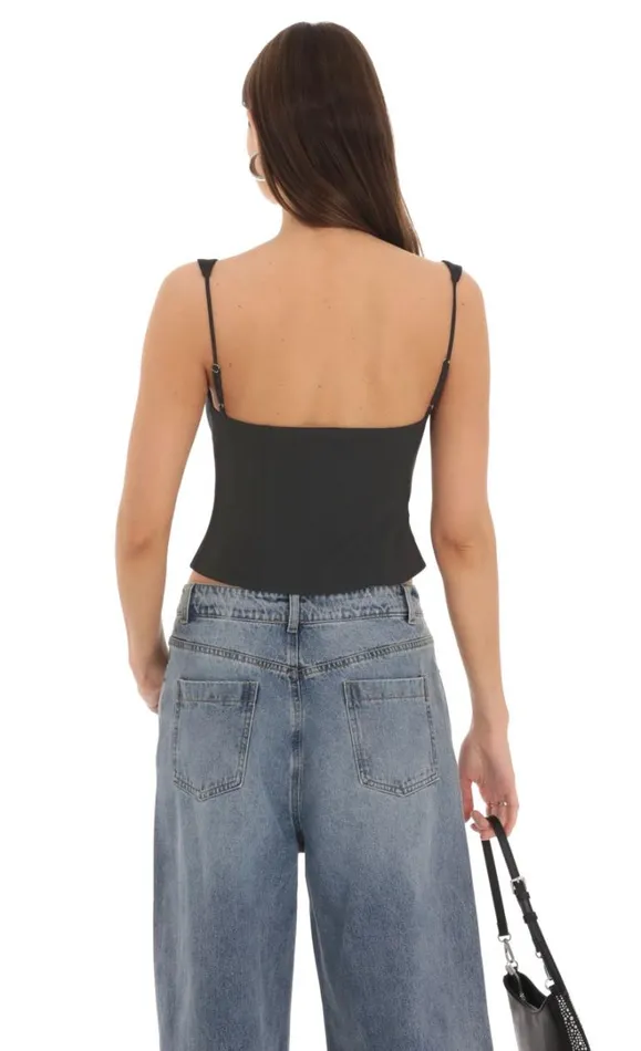 Front Tie Vest Top Black Women LUCY IN THE SKY Tops Front Tie Vest Top Black Women LUCY IN THE SKY Tops