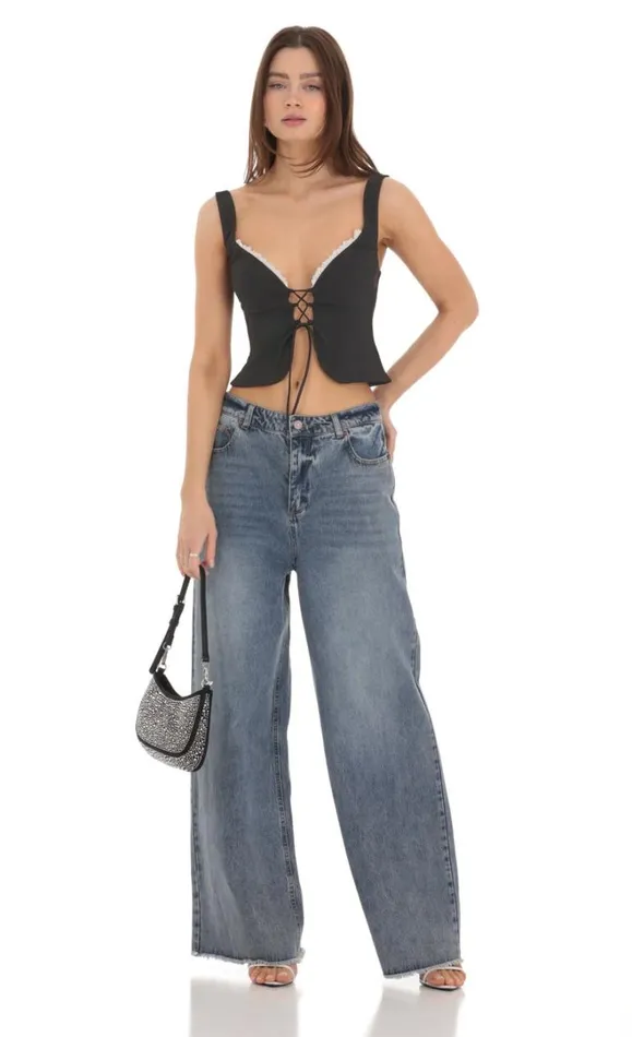 Front Tie Vest Top Black Women LUCY IN THE SKY Tops Front Tie Vest Top Black Women LUCY IN THE SKY Tops