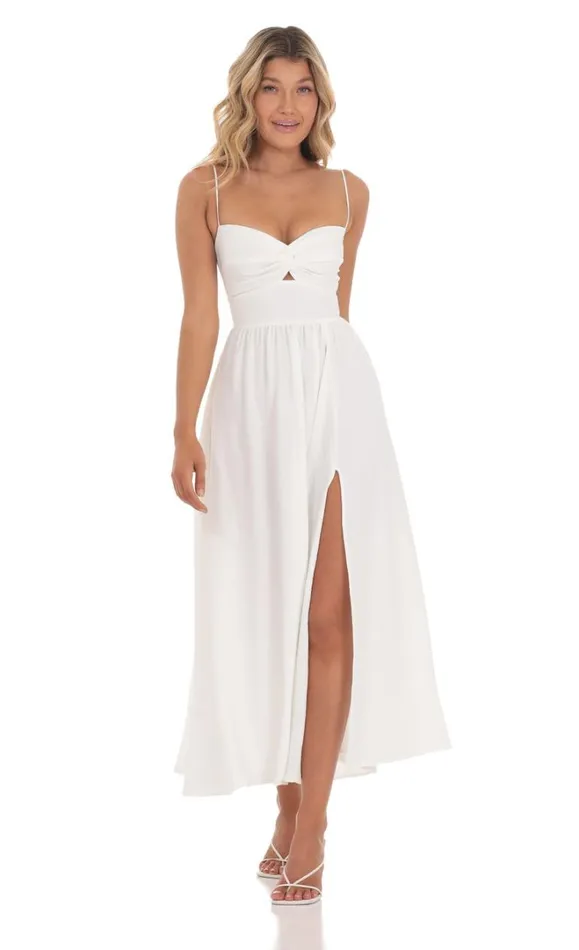 Front Twist Midi Dress White Women LUCY IN THE SKY Midi Dresses