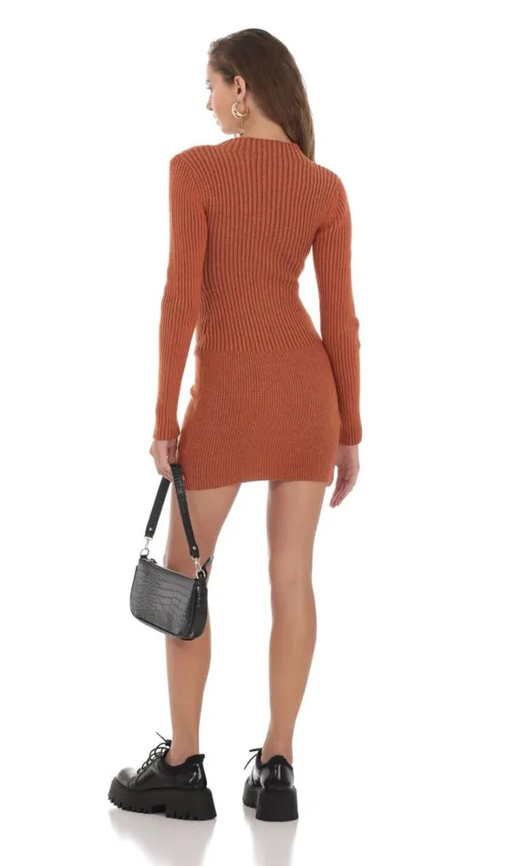 Front Zip Knit Dress Orange Women LUCY IN THE SKY Mini Dresses