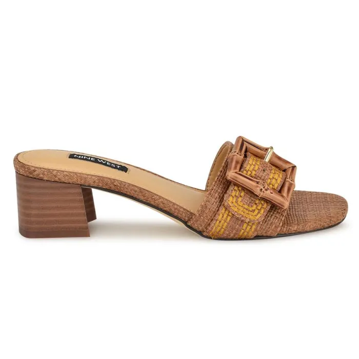 Garta Buckle Slide Sandals Brown Raffia Women Nine West Sandals