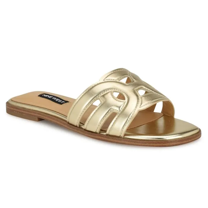 Geena Flat Slide Sandals Platino Women Nine West Sandals Geena Flat Slide Sandals Platino Women Nine West Sandals