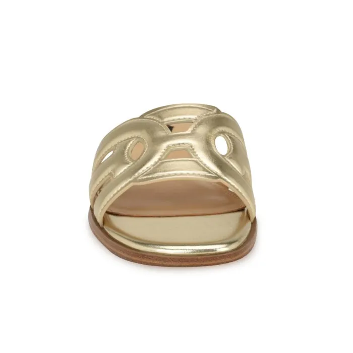 Geena Flat Slide Sandals Platino Women Nine West Sandals Geena Flat Slide Sandals Platino Women Nine West Sandals