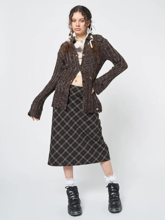 Gem Brown Distressed Knit Cardigan Women Minga London Knitwear